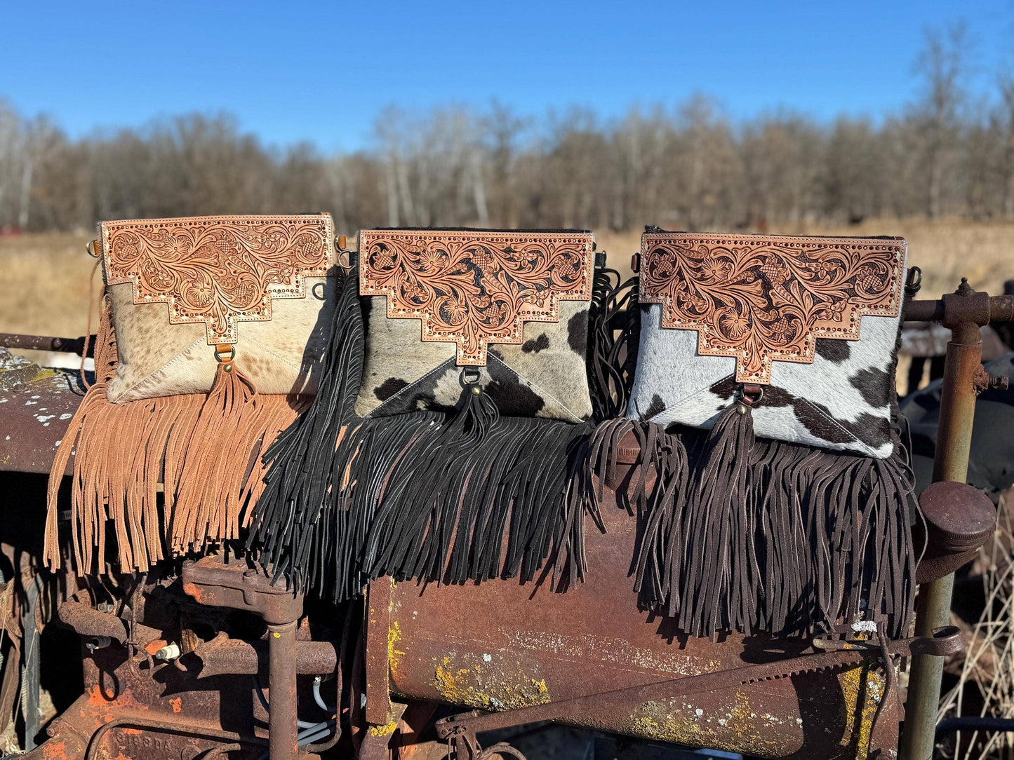 Genuine Western Cowhide Leather Purse and Wallet with details and fringe by Double B Wild Rags: Black