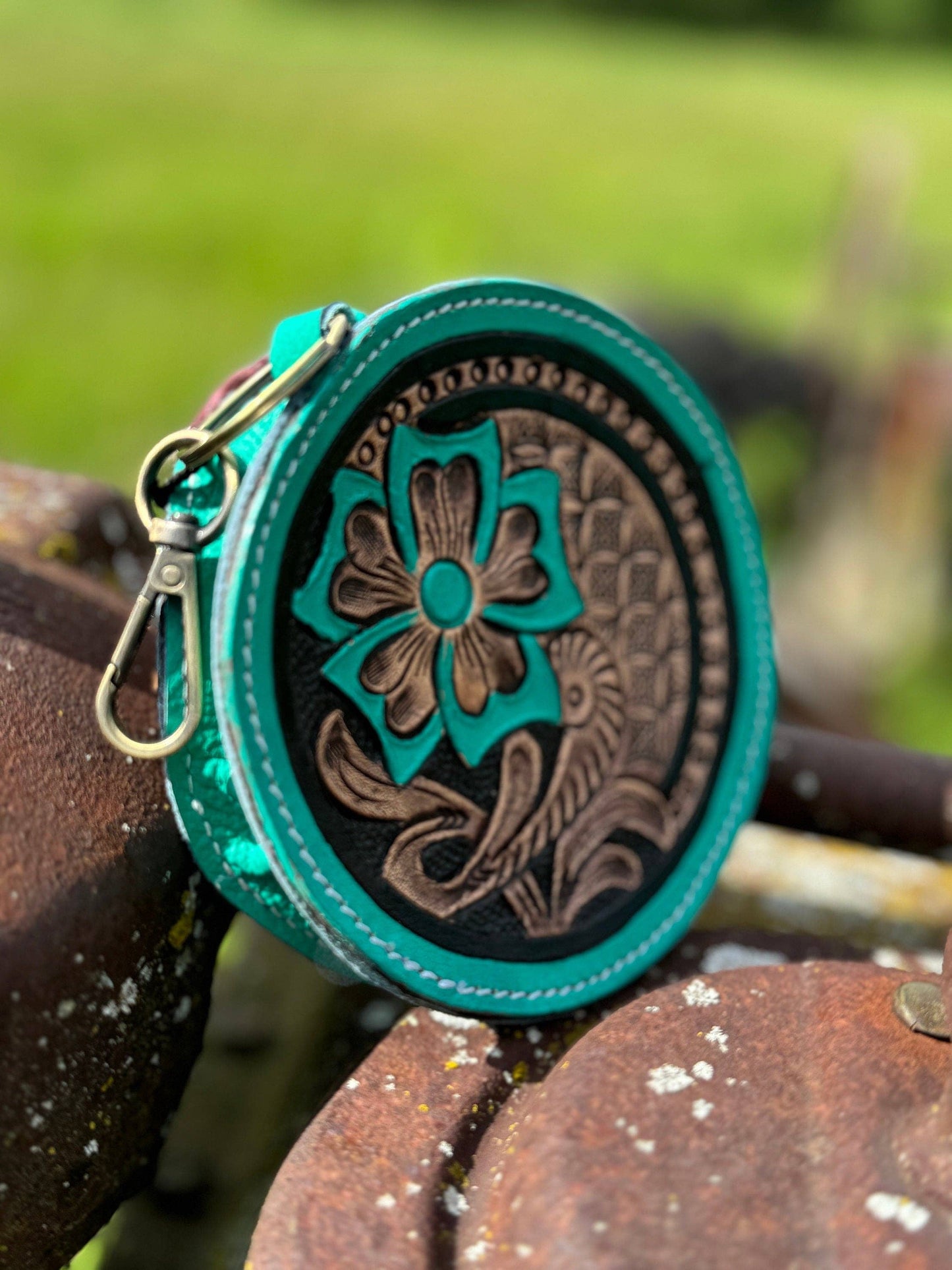 Genuine Western Leather Turquoise Purse and wallet set!