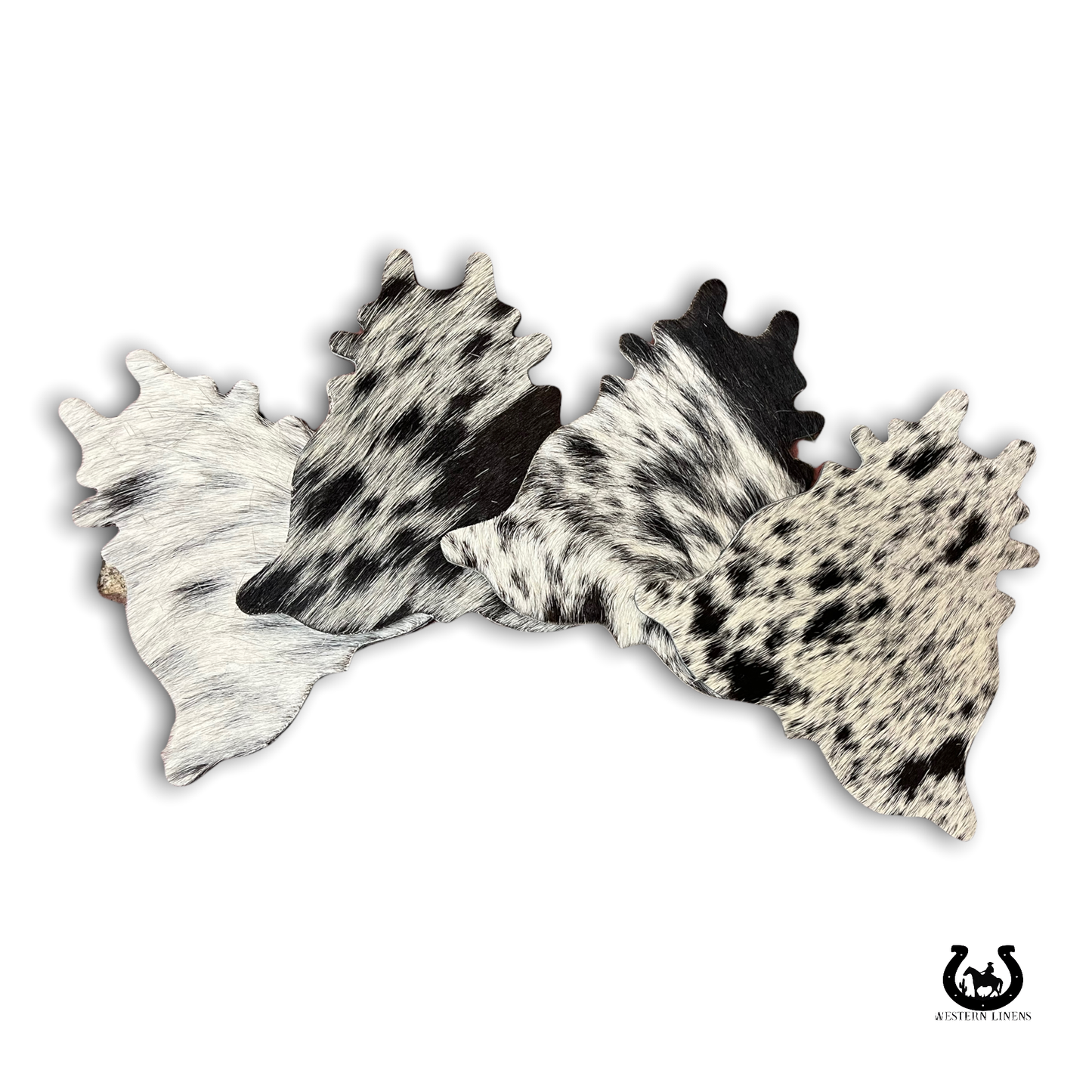Cowhide Shaped Coasters - 4pc Set: Brown & white