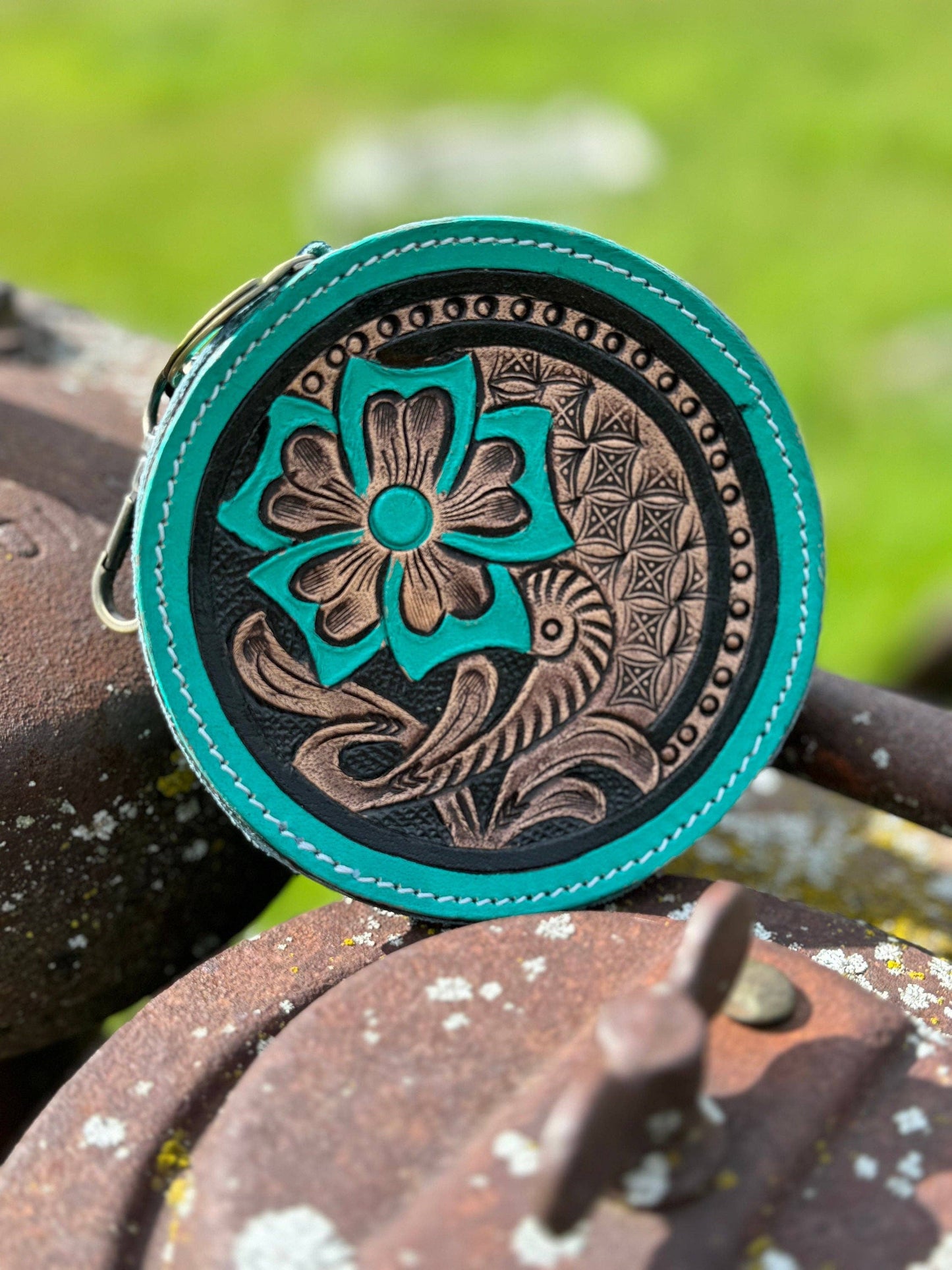 Genuine Western Leather Turquoise Purse and wallet set!