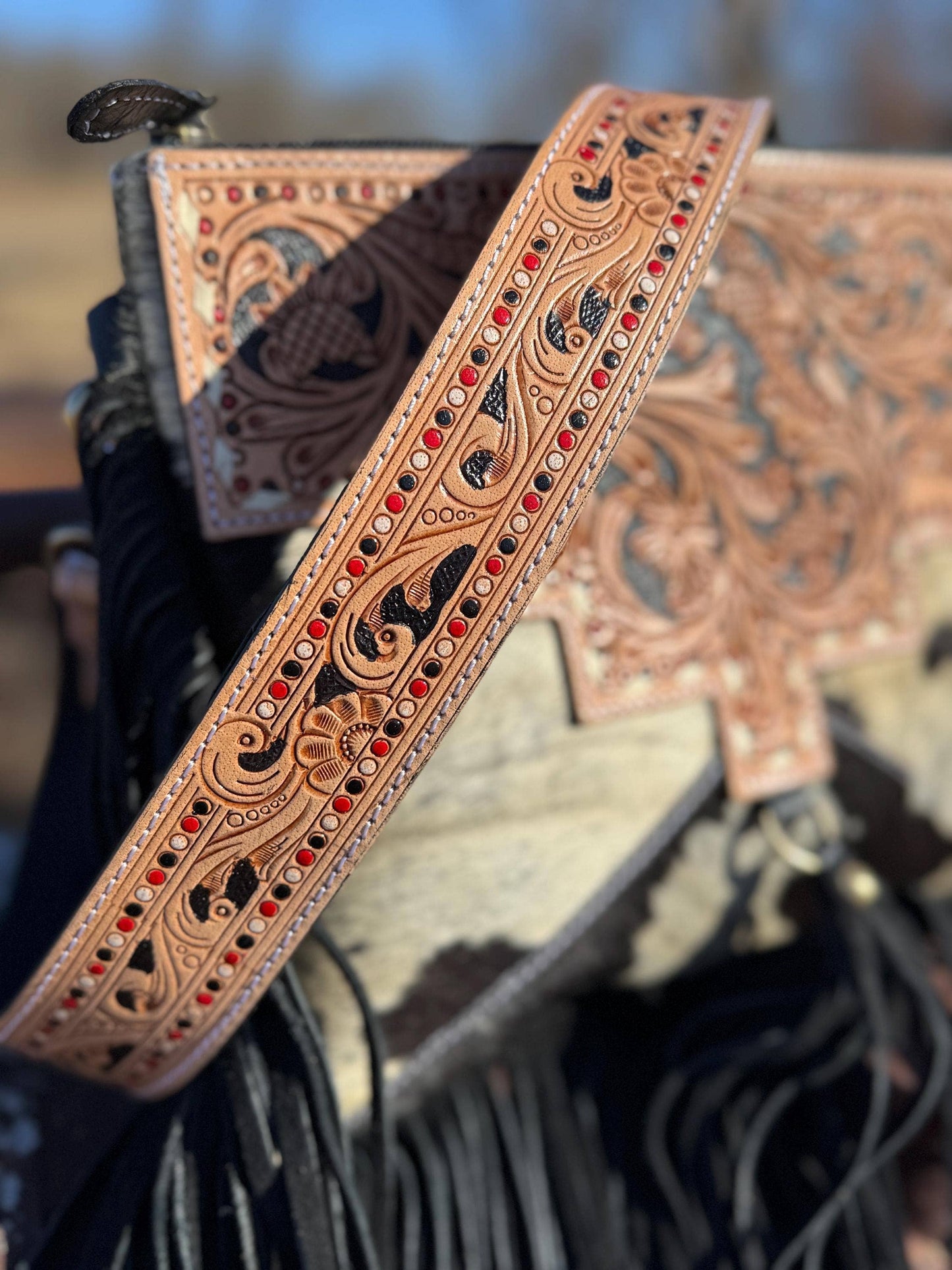 Genuine Western Cowhide Leather Purse and Wallet with details and fringe by Double B Wild Rags: Black