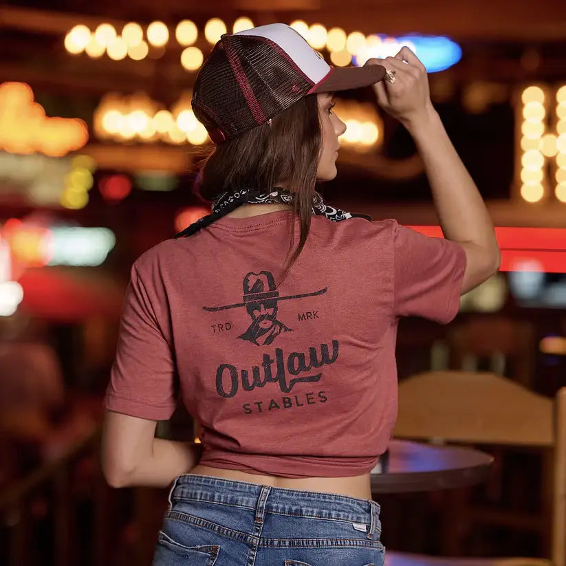 Outlaw Stables Western Graphic Tee: Heather Clay / XL