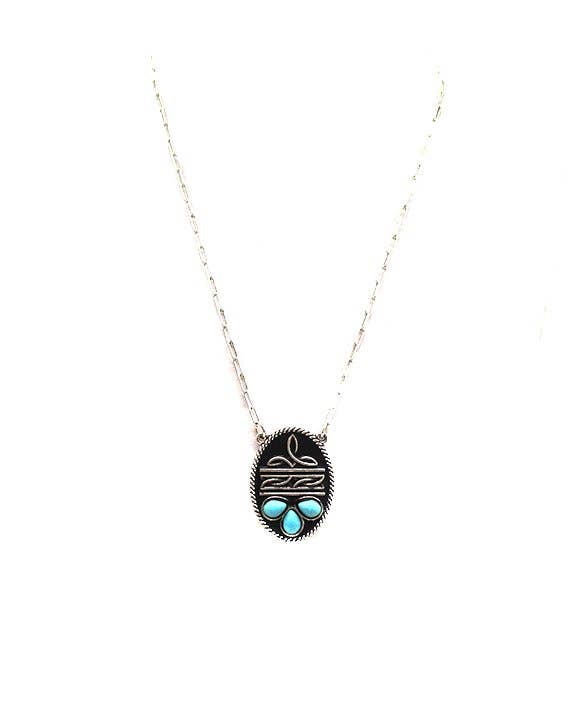 Western Boot Stitch Oval Necklace
