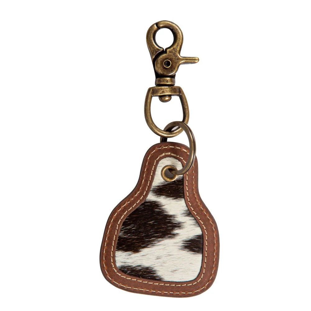 Cowhide cow tag keychain