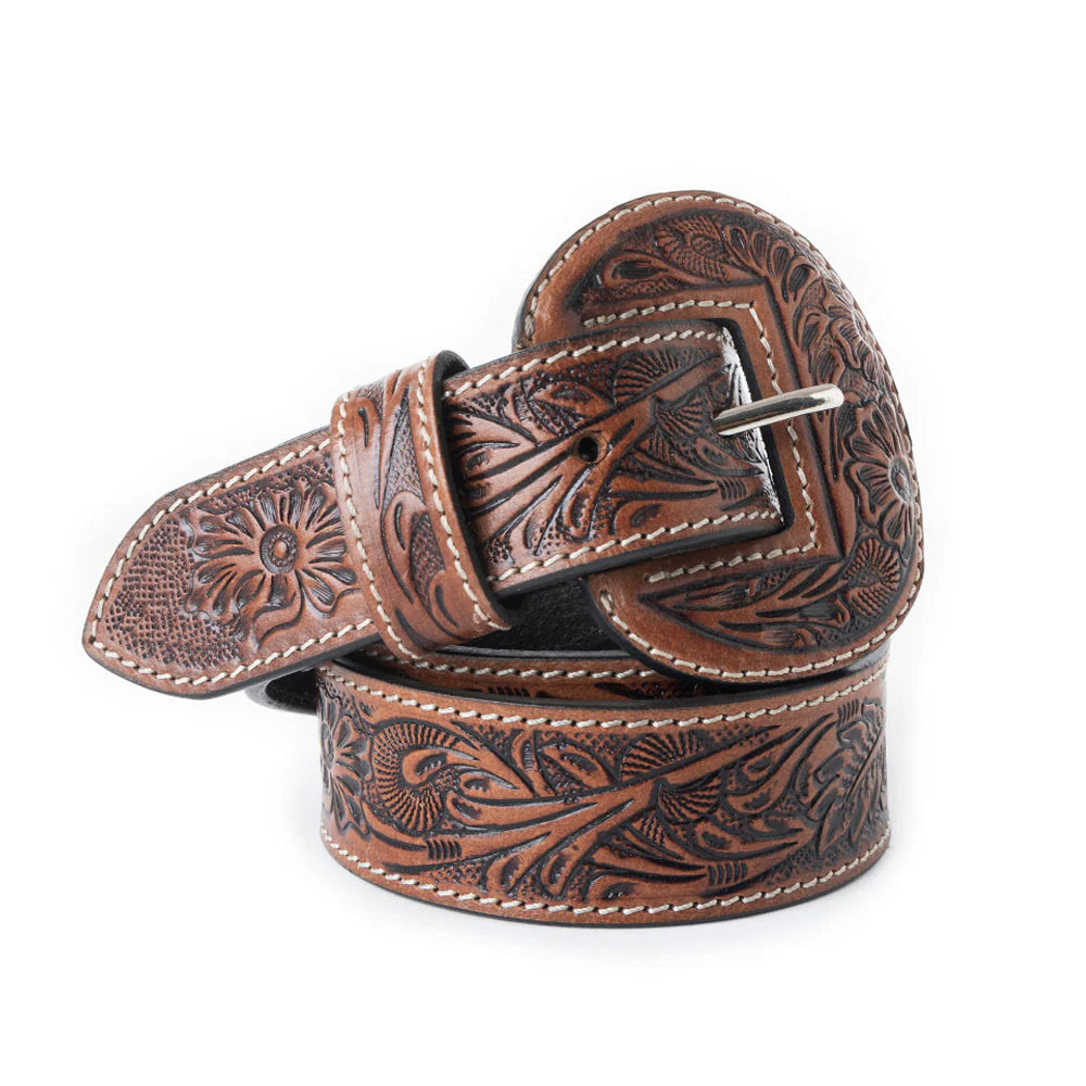 Tooled leather belt