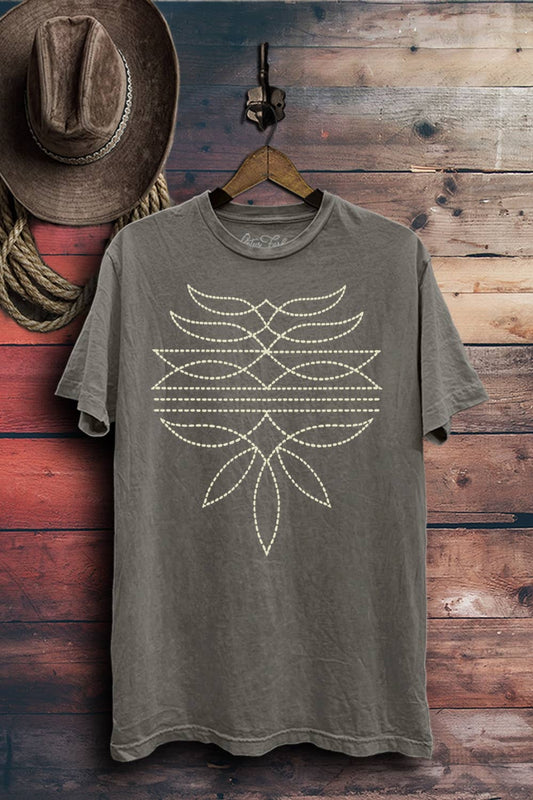 Western Stitch Graphic Top: Stone Gray Mineral Wash