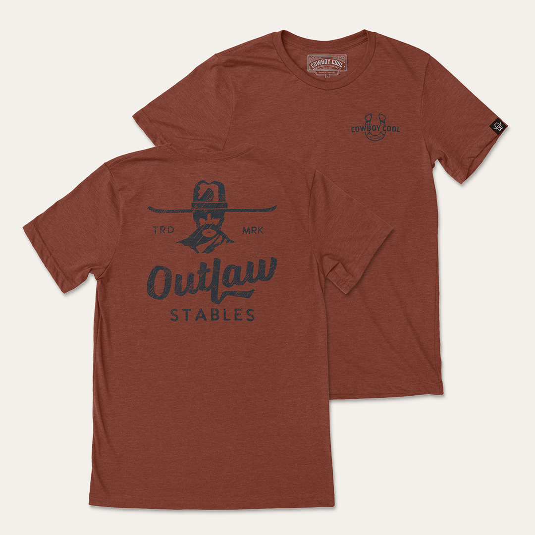 Outlaw Stables Western Graphic Tee: Heather Clay / XL