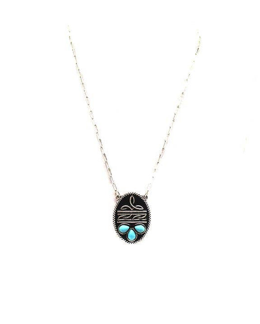 Western Boot Stitch Oval Necklace