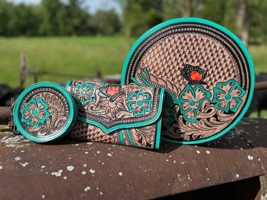 Genuine Western Leather Turquoise Purse and wallet set!