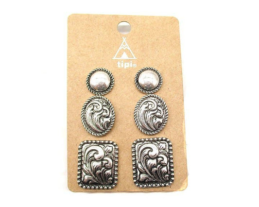 Western Etched 3 Pcs Earring Set