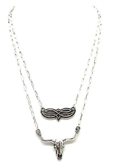 Western Steerhead & Boot Stitch 2 Layered Necklace Set