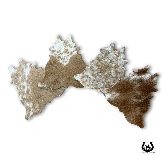 Cowhide Shaped Coasters - 4pc Set: Brown & white