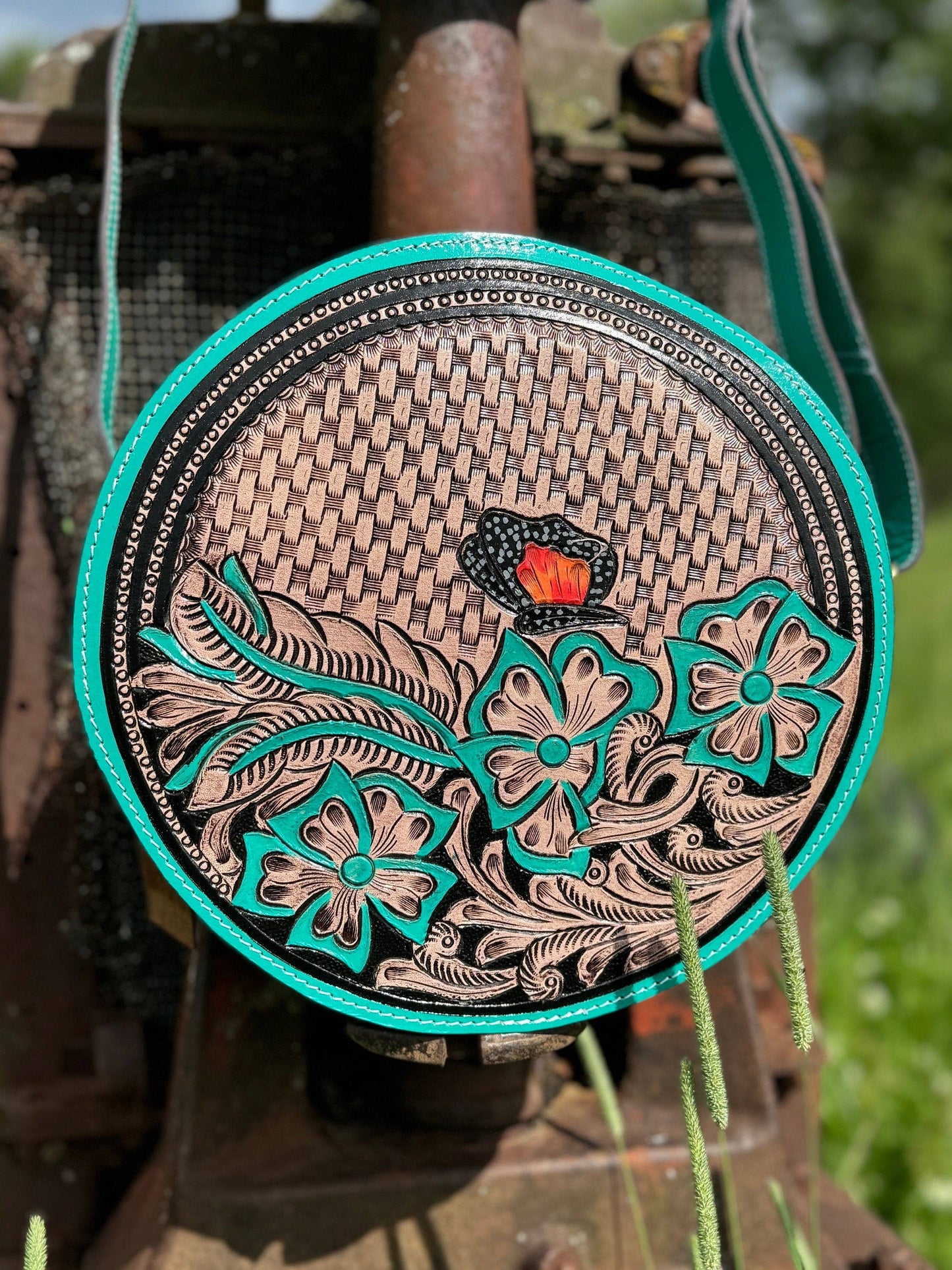 Genuine Western Leather Turquoise Purse and wallet set!
