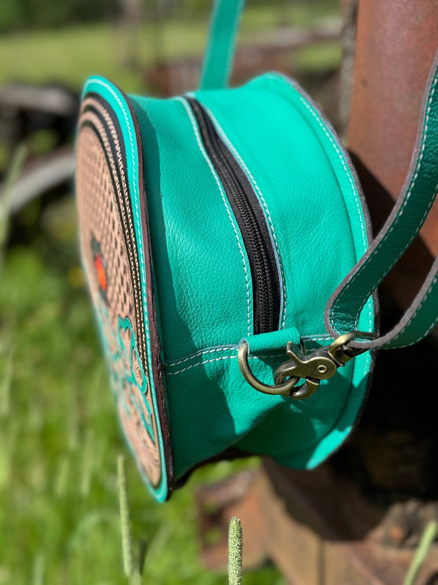 Genuine Western Leather Turquoise Purse and wallet set!