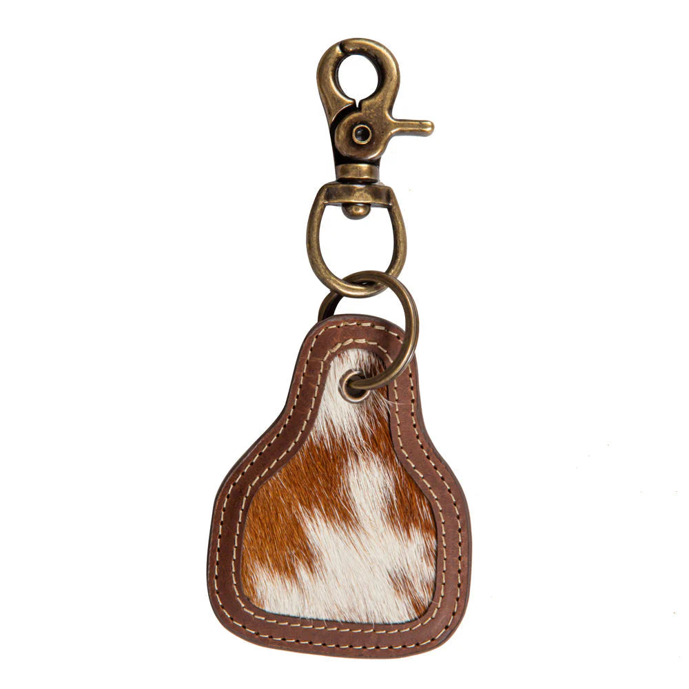 Cowhide cow tag keychain