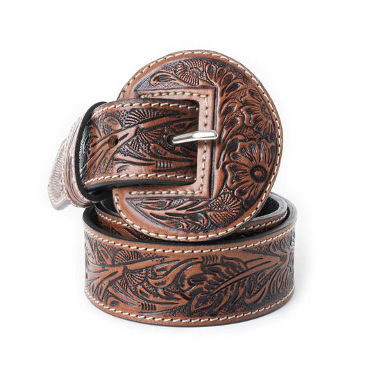 Tooled leather belt