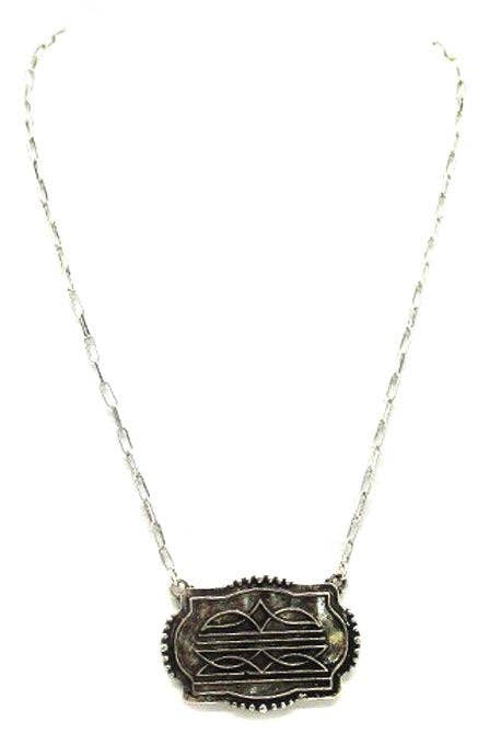 Western Boot Stitch Plate Necklace