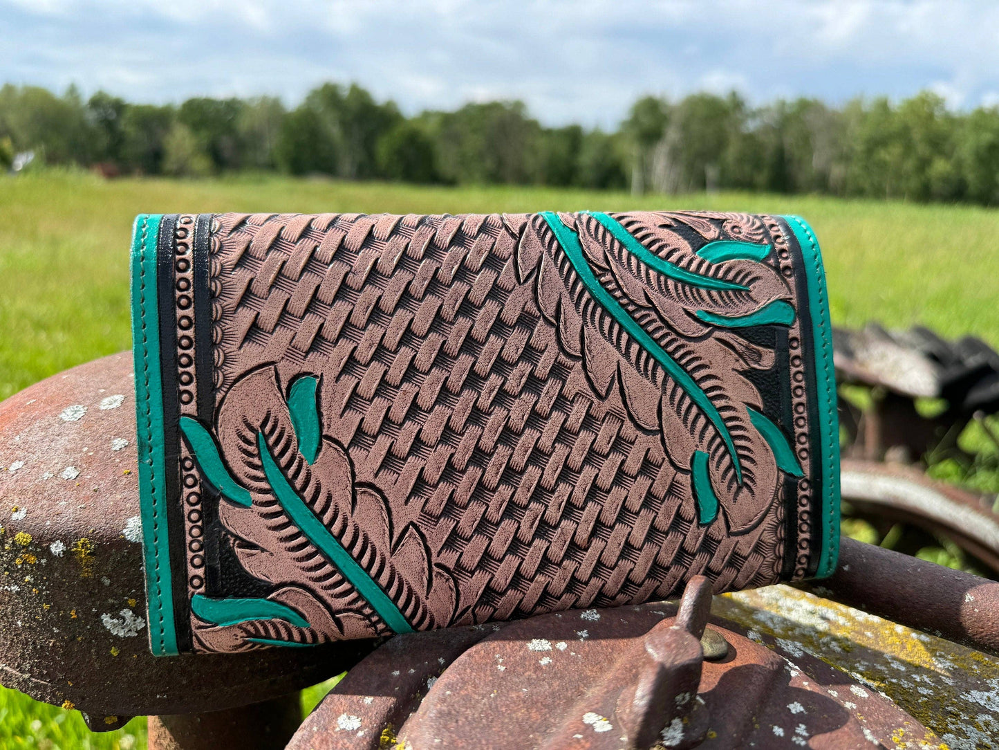 Genuine Western Leather Turquoise Purse and wallet set!