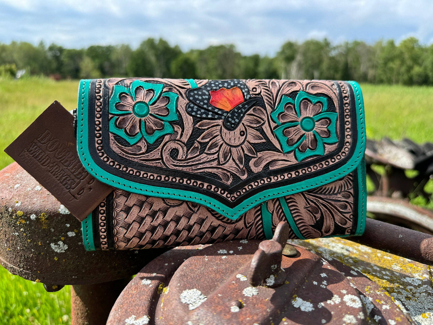 Genuine Western Leather Turquoise Purse and wallet set!